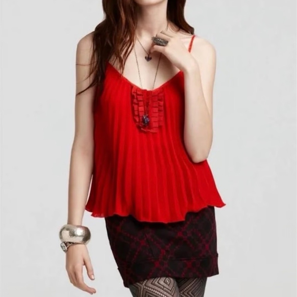 Chic Red Pleated Camisole Top